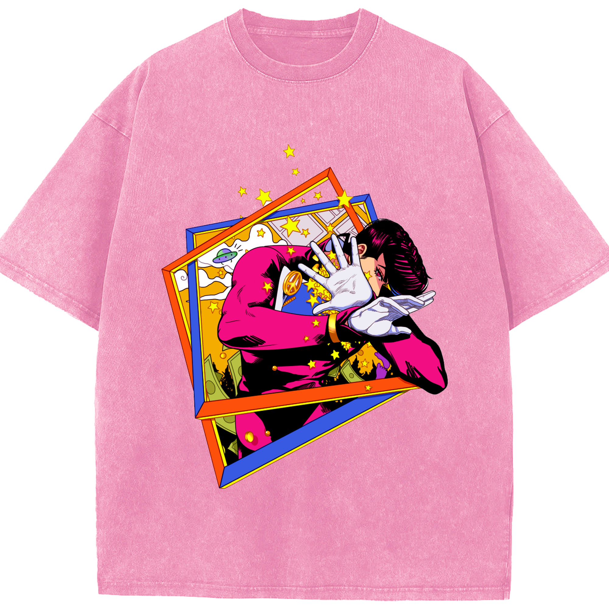 （画像用） ジョジョの奇妙な冒険 ひがしかた じょうすけ JoJo's Bizarre Adventure Higashikata Josuke 綿100% ヴィンテージ風 半袖Tシャツ（フロントプリント）